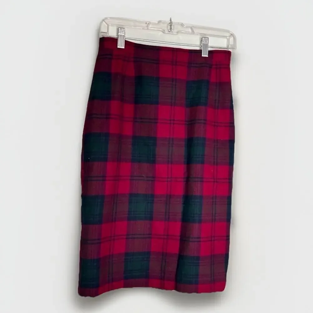 VTG Scotch House Sz 12 Wool Pencil Knee Lined‎ Skirt Red Black Tartan Plaid Prep
